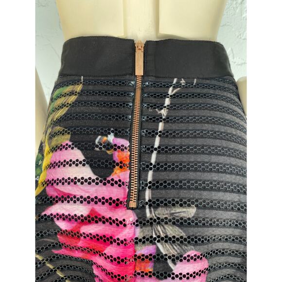 Ted Baker Orella Skirt Black Ribbon Floral Print Size 1 (or US size 4) - Picture 6 of 9